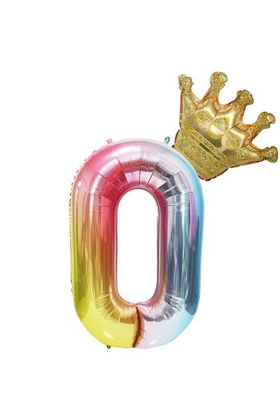 Patladı Gitti 0 Year Old Rainbow Number And King Crown Foil Balloon Birthday Party Celebration Set