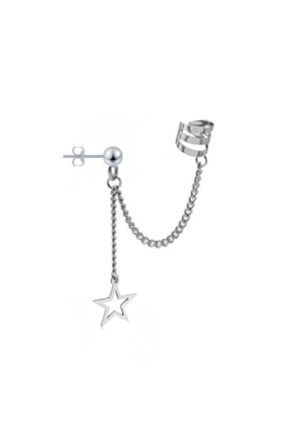 TakıConcept Üstten Deliksiz Yıldız Sallantılı Zincirli Küpe