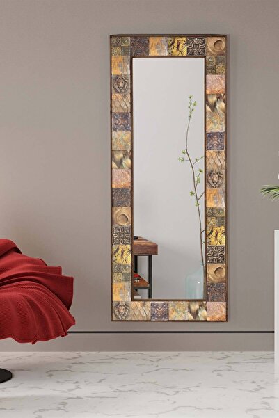 Resmo Lyon Doğal Ağaç 62x152 Cm Çerçeveli Antik Limra Taş Kaplı Salon Duvar Konsol Boy Aynası