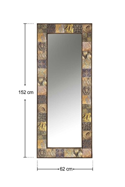 Resmo Lyon Doğal Ağaç 62x152 Cm Çerçeveli Antik Limra Taş Kaplı Salon Duvar Konsol Boy Aynası