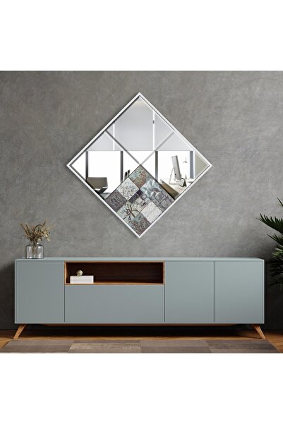 Resmo Alaska 62x62 Cm Doğal Ağaç Çerçeveli Antik Limra Taşlı Bizoteli Salon Dresuar Konsol Ofis Butik Ayna