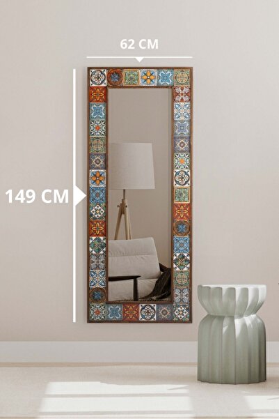 Resmo Doğal Ağaç 62x149 cm Çerçeveli (aynasız) El Yapımı Çini Seramik Kaplı Salon Boy Ayna Çerçevesi