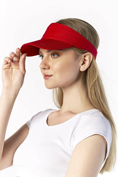 şapkadan Kadın Sporcu Tenis Vizör Şapkası Siperli Kırmızı