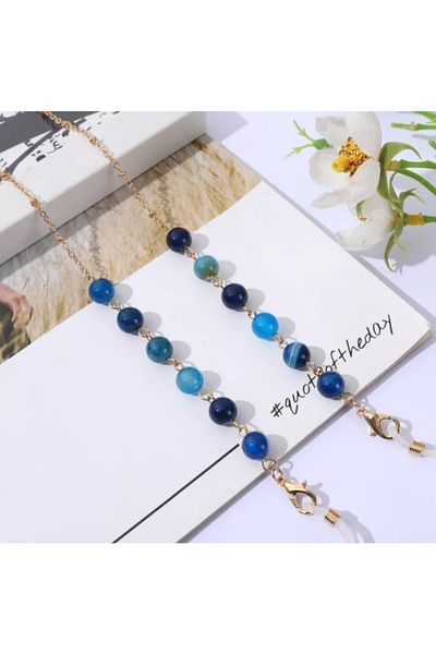 platin hediyelik Women's Blue Agate Stone Natural Stone Sunglasses Chain Beaded Glasses Rope Strap
