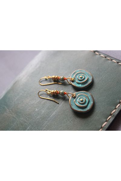 delay art Turquoise and Gold Color Ethnic Bohemian Women's Earrings Handmade and Bead Jewelry