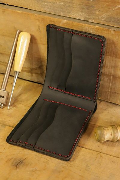 New Coast Leather 1900's Ανδρικό ματ μαύρο γνήσιο δέρμα χειροποίητο δερμάτινο πορτοφόλι