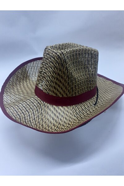 Kardelen Butik Denizli Ανδρικό ψάθινο καλοκαιρινό καπέλο (με μπορντό λεπτή επ...