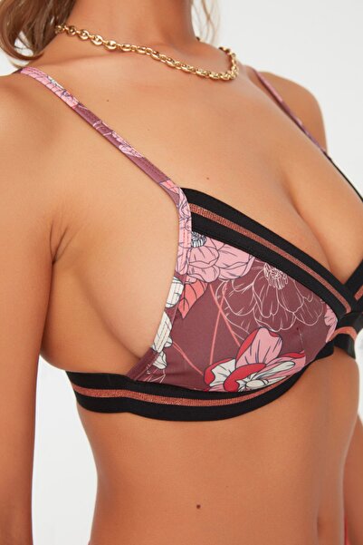 Trendyol Collection Μωβ λουλουδάτο μπλουζάκι μπικίνι με ριγέ αξεσουάρ TBESS21BU0297
