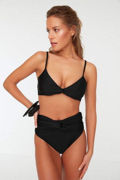 Trendyol Collection Чорний топ бікіні на ґудзиках TBESS22BU0104