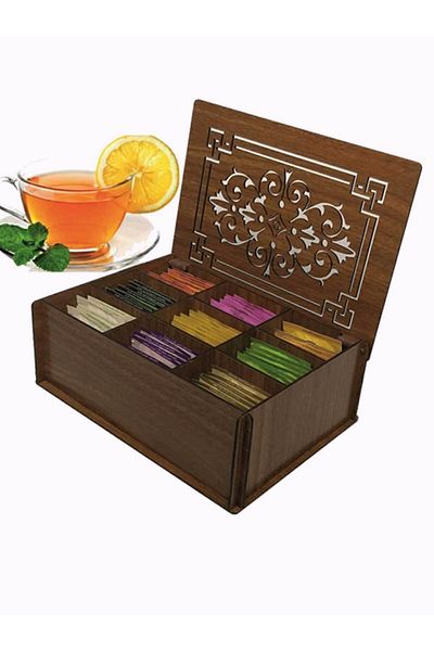 Apex Tea Box 9 Compartment Bag with Lid Herbal Tea Storage Container Gift Decorative Tea Box