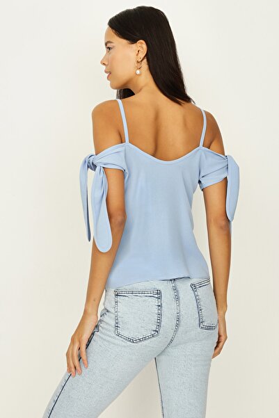 Select Moda Γυναικεία μπλούζα με μπλε τσόκερ μανίκι με λεπτομέρειες