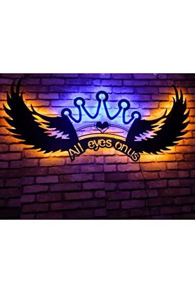 Genel Markalar Siyah Kanatlı Taç Led Işıklı Dekoratif Tablo, şık ve modern ev...