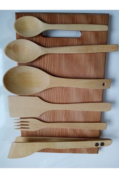 Kitchen Mania 6 Piece Oiled Beech Wooden Spoon Wooden Spatula Tongs Fork Serving Set