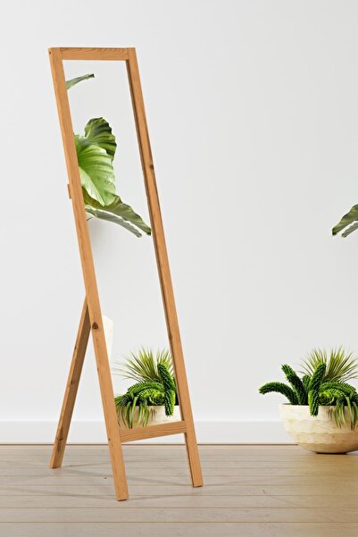 Resmo Marbella 36x143cm Kayın Doğal Ağaç Ayaklı Butik Boy Aynası Antre Salon Banyo Ofis Çocuk Yatak Odası