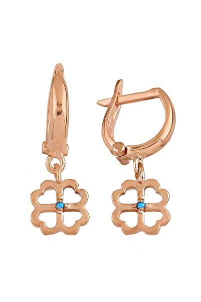 Argentum Concept 925 Ayar Gümüş Firuze Taşlı Rose Yonca Küpe - K014601