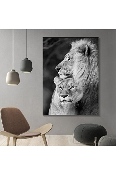 Genel Markalar Aslan Leopar HD Dijital Baskı Dikey Kanvas Tablo Asl-170-91 Ot...