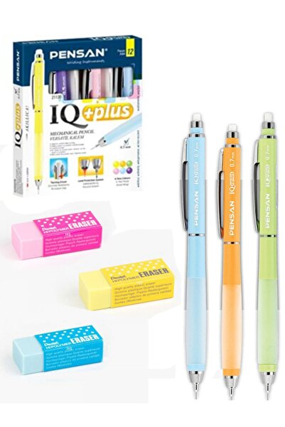 PERSAN Pensan Iq+plus 0.7mm (3'lü Kalem Seti+silgi) Versatil Kalem Yeşil-mavi...