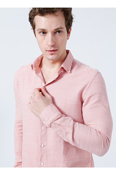 Fabrika Düğmeli Basic Düz Somon Erkek Gömlek - Non-kar