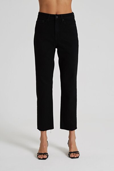 CROSS JEANS Elıza Cropped Siyah Paçası Kesikli Straight Cropped Fit Jean Pantolon