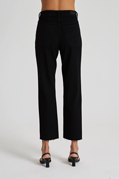 CROSS JEANS Elıza Cropped Siyah Paçası Kesikli Straight Cropped Fit Jean Pantolon