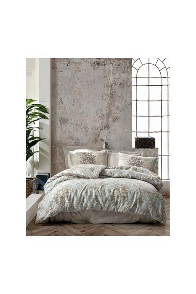Cotton Box Σετ Παπλωματοθήκη διπλής γραμμής Satin Terry Beige