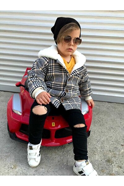 muzur kids Παλτό για αγόρια με κίτρινες ρίγες και βελούδινη επένδυση