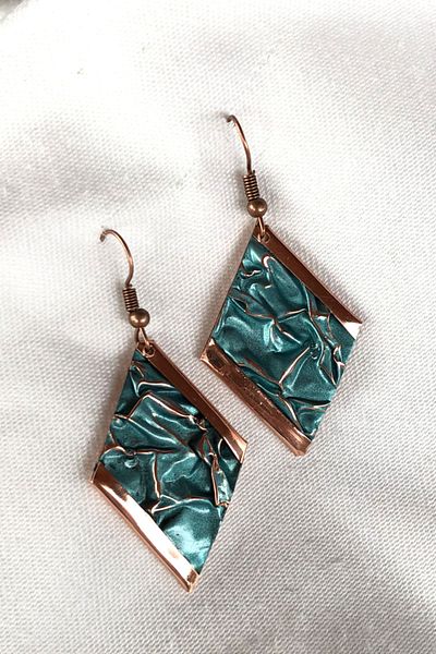 Miray hediyelik Handcrafted Turquoise Enameled Copper Earrings