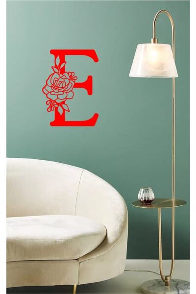 hoby shop Ahşap Çiçek Işlemeli E Harfi Duvar Dekoru 30 Cm Mdf Tablo