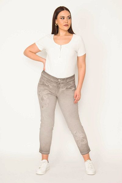 Şans Tekstil Women's Stone Washed Gabardine Fabric Lace and Beaded Trousers 85n6005