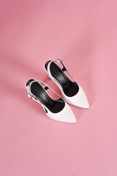 DİVOLYA Pantofi cu toc Duck White cu laturi deschise