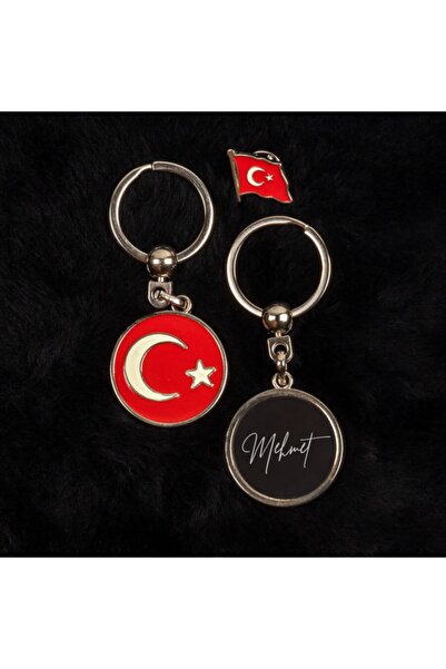 Isim Ve Tarihli Türk Bayraklı Anahtarlık Ve Rozet