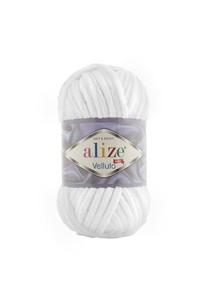 Alize Subebek 5 bucăți fire de tricotat manual din catifea Velluto Culoare: 55 alb