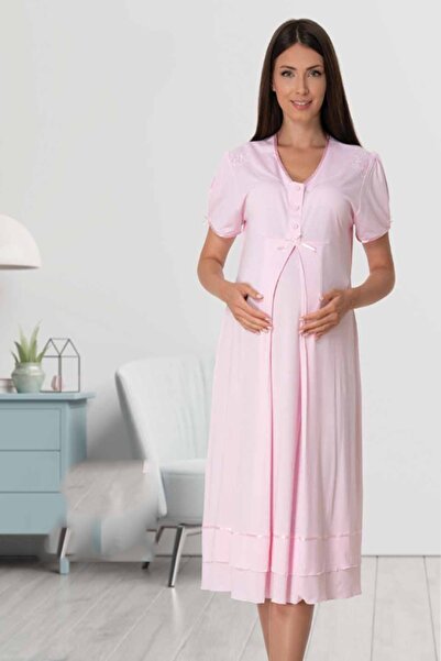 Genel Markalar Effort Kadın Pembe Kısa Kollu Lohusa Hamile Gecelik 8023