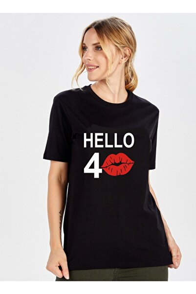 venüsdijital Hello 40 Printed 40 Year Old Birthday Gift Μαύρο Tshirt