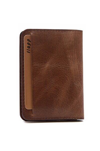 Flapp Hakiki Deri Crazy Kahverengi Mini Cüzdan Kartlık