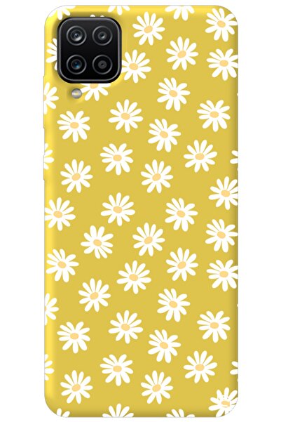 WANNA PROTECT Samsung Galaxy A12 Sarı Renkli Premium Içi Kadifeli Papatya Des...