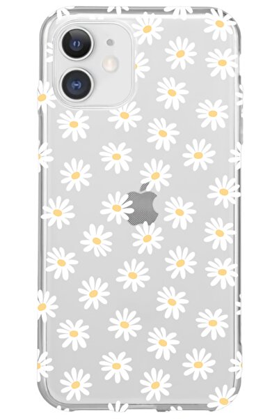 WANNA PROTECT Iphone 11 Papatya Desenli Desenli Şeffaf Silikon Telefon Kılıfı
