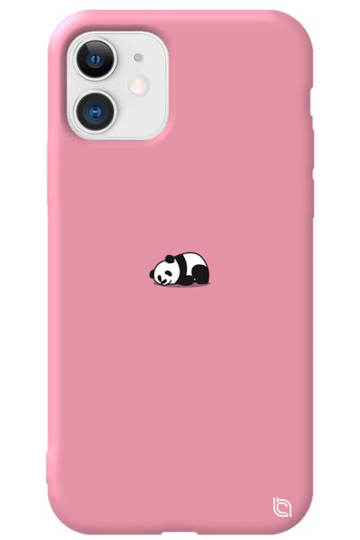 WANNA PROTECT iPhone 12 Pink Color Premium Velvet Panda Patterned Silicone Ph...