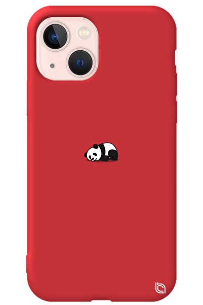WANNA PROTECT Iphone 13 Kırmızı Renkli Premium Içi Kadifeli Panda Desenli Sil...