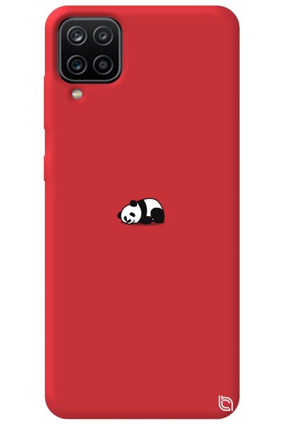 WANNA PROTECT Samsung Galaxy A12 Red Color Premium Velvet Panda Patterned Sil...