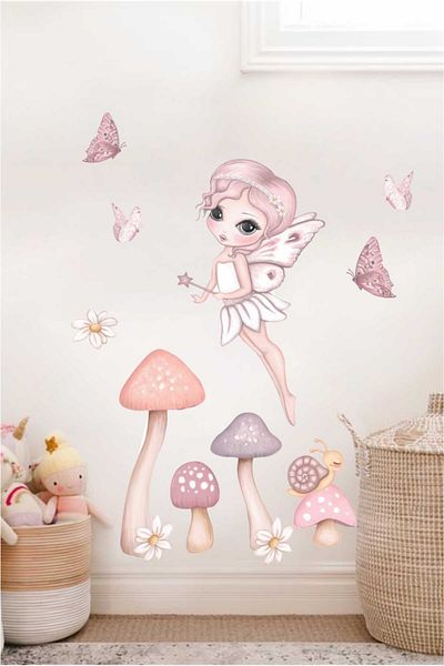 Piksel Grafik Pink Glitter Fairy Kids Room Wall Sticker