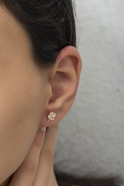 Nereze 925 Ayar Gümüş Minik 4 Yaprak Yonca Küpe