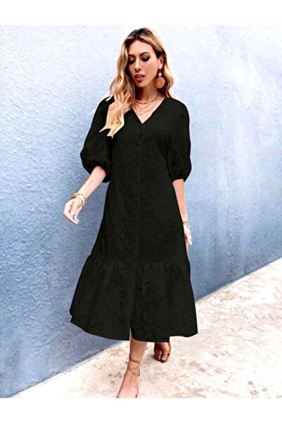WellWay Φόρεμα Balan Μανικετόκουμπα Πουκάμισο Μαύρο