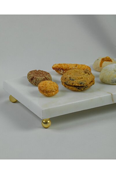 MERALP Presentation Plate / Serving Plate 2-Piece Gold Bead Real Marble Cake Presentation, Metal Profile Ball Foot