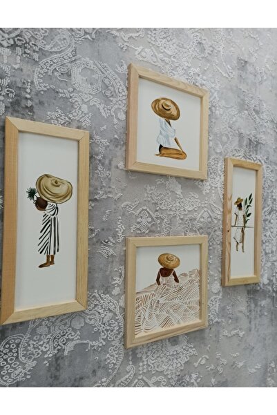 woodhomeworks Ahşap Çerçeveli Bohem 4 Lü Set