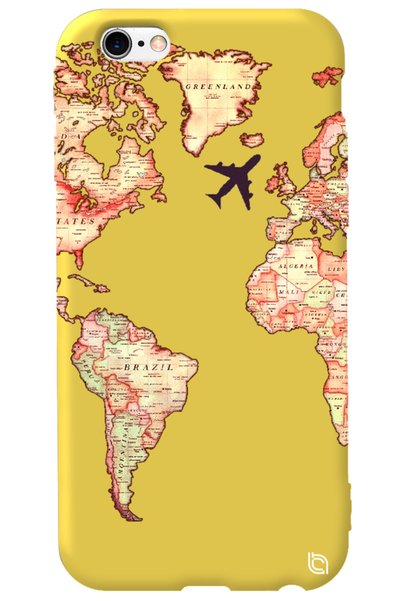 WANNA PROTECT iPhone 6 6S Yellow Color Premium Velvet World Map Patterned Sil...