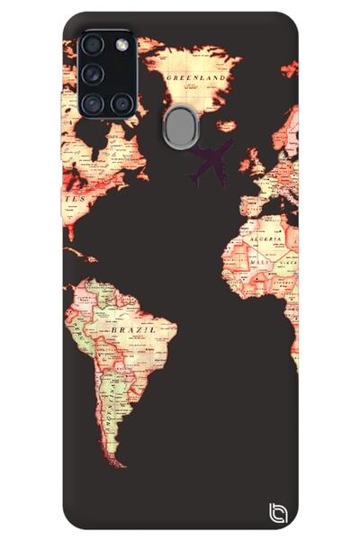 WANNA PROTECT Samsung A21S Black Color Premium Velvet Inside World Map Patter...