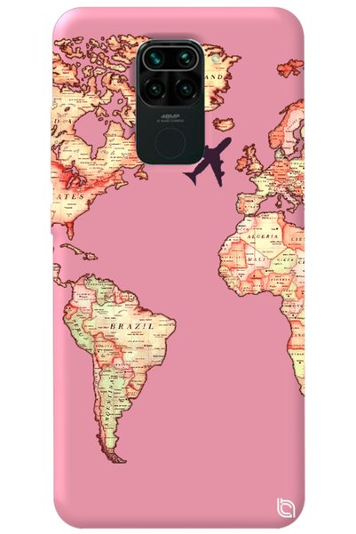 WANNA PROTECT Xiaomi Redmi Note 9 Pink Color Premium Velvet World Map Pattern...