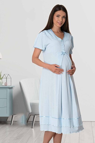 kaktüslohusa ثوب نوم للحوامل بأكمام قصيرة باللون الأزرق للنساء 8023