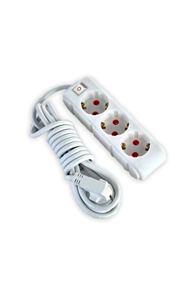UFO Akım Korumalı Anahtarlı Kablolu Üçlü Grup Priz Beyaz 1.5 Metre 3500w